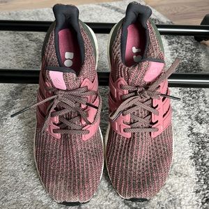 Adidas Ultra Boost women’s 9 in pink and olive green.